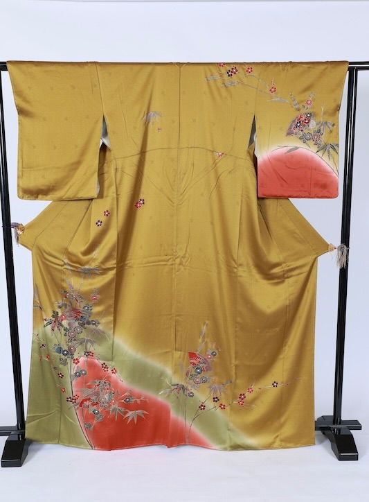訪問着　新品未使用品　茶　藍　紫　珊瑚朱　グレー　グリーン　松竹梅　扇面　地紋通し　T534 訪問着 新品未使用品 茶 藍 紫 珊瑚朱 グレー グリーン 松竹梅 扇面