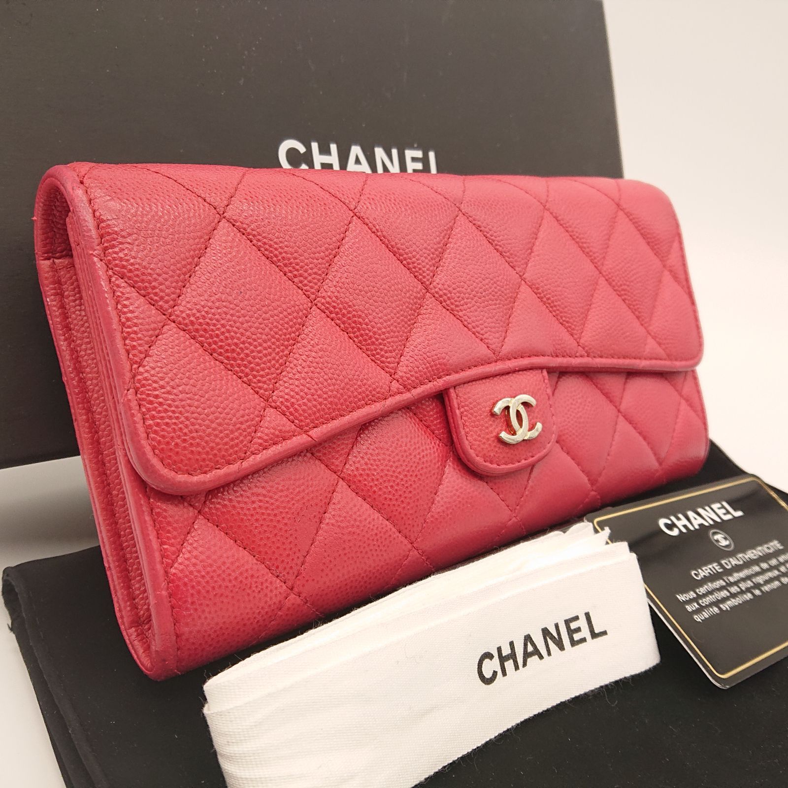 CHANEL シャネル キャビアスキン 長財布 ピンク シリアルシール