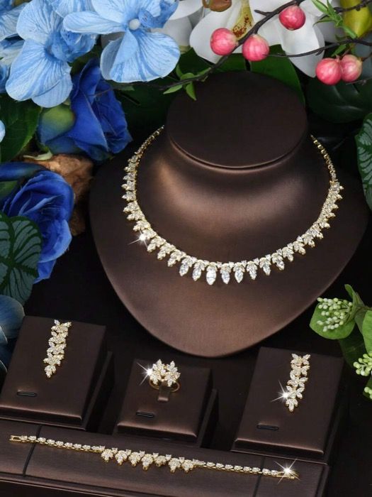 ジュエリー レディース セット 1セット エレガントジュエリーセット キュービックジルコニア-フラワーデコレーション 女性への婚約プレゼントに最適