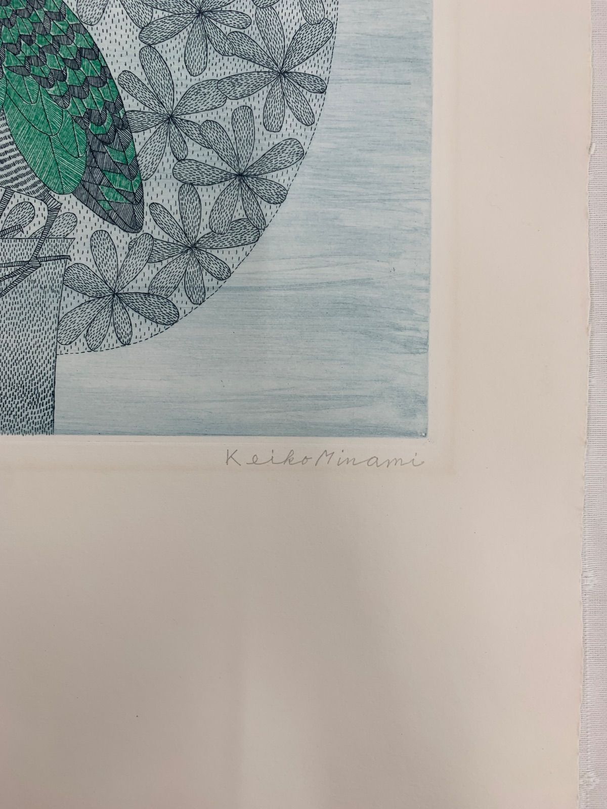 南桂子 鳥と魚 1966年 エッチング 銅版画 直筆サイン付 EA版 額