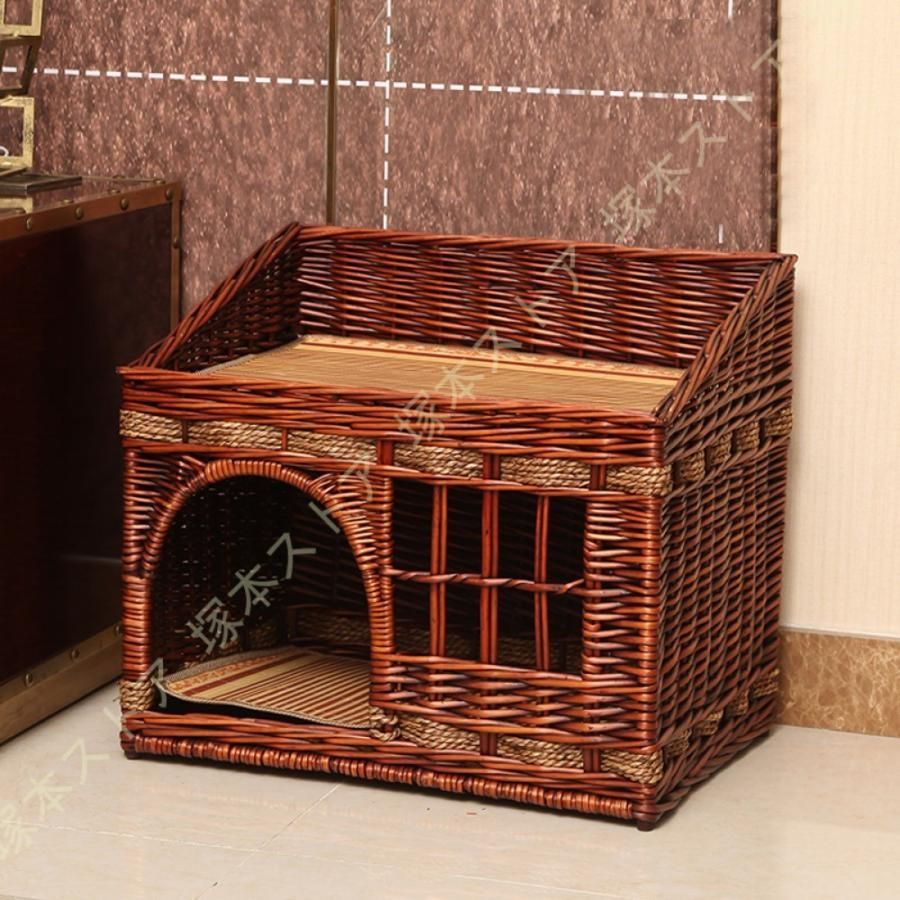 猫ハウス ドーム型 ペットベッド 藤編み ラタンキャットハウス
