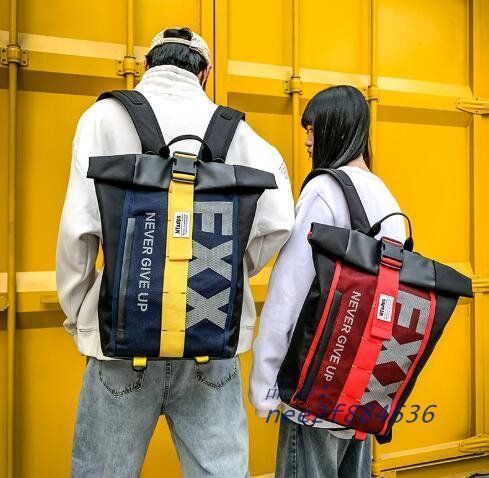 ロゴ ロールトップ リュック バックパック 大容量 韓国 HIPHOP オルチャン レディース 原宿系 Y2K ストリート