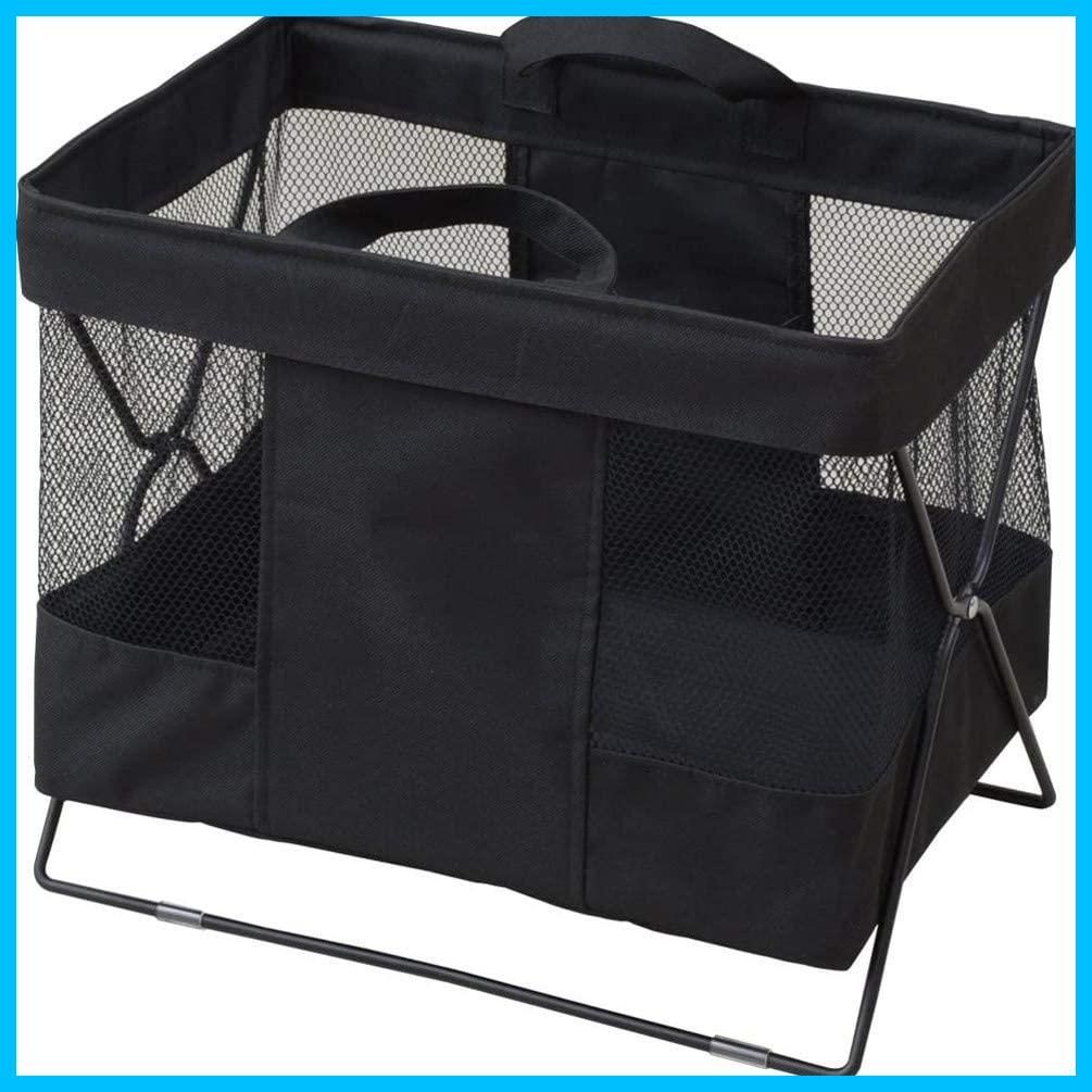 【数量限定】山善 手荷物 収納 ボックス 幅37×奥行25×高さ32cm Sサイズ メッシュ 着脱可能 折りたたみ 滑り止め付き 組立品 ブラック HTB-S(BK)