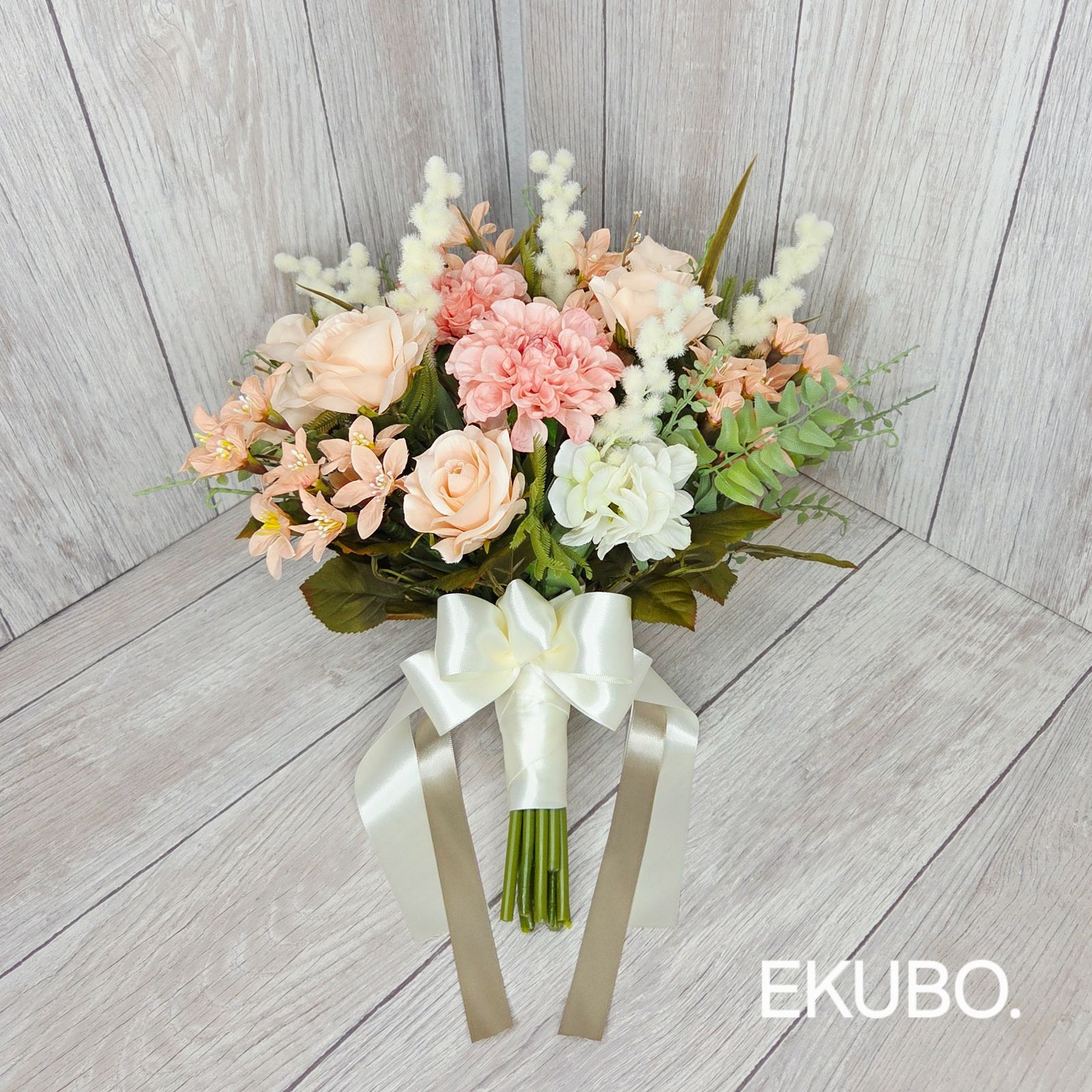 ウェディングブーケ アーティフィシャルフラワー ブートニア付きダリア ローズ アプリコットオレンジ m735 WWW_GEBZETESISAT_COM_TR