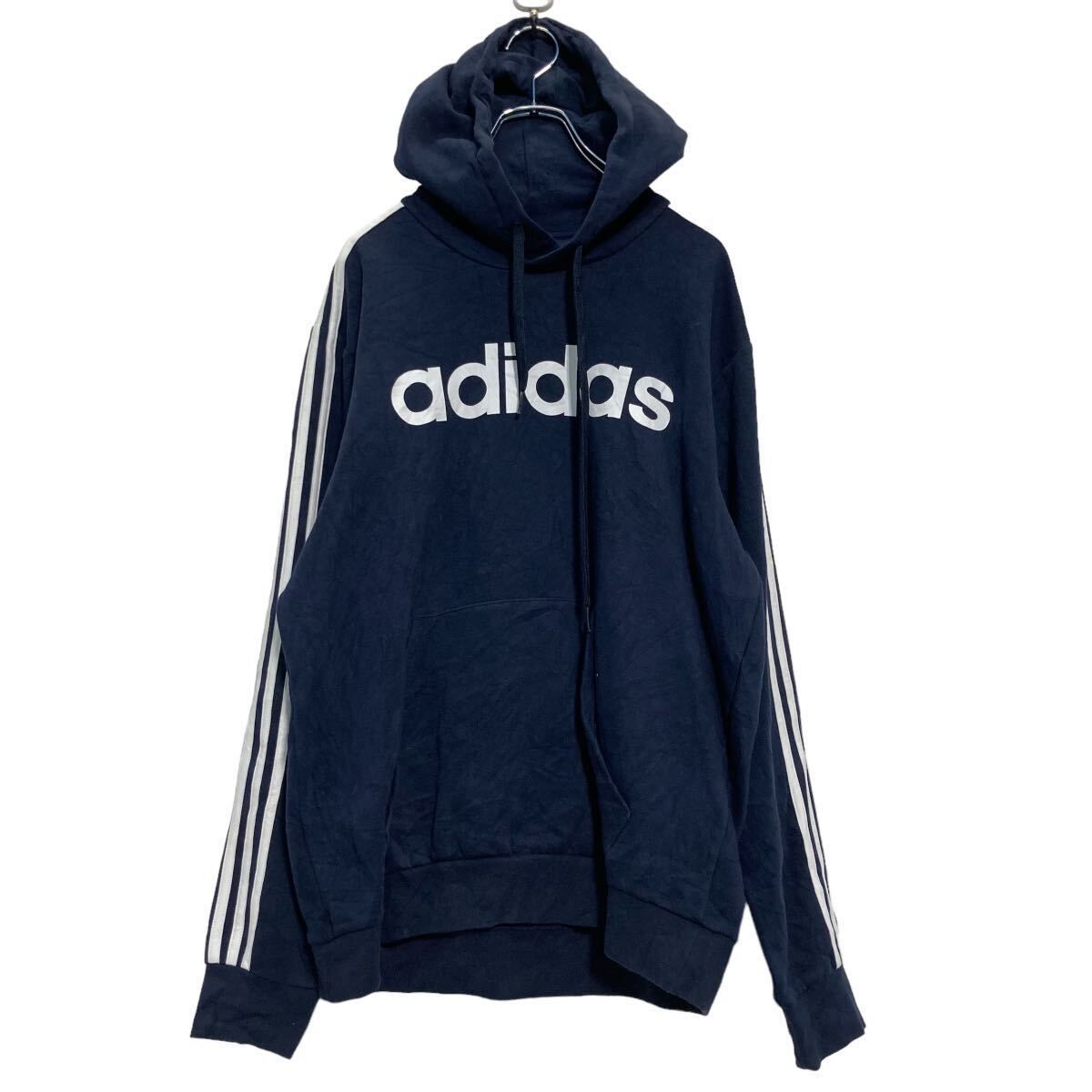 adidas ロゴ スウェット パーカー L アディダス ネイビー プルオーバー 