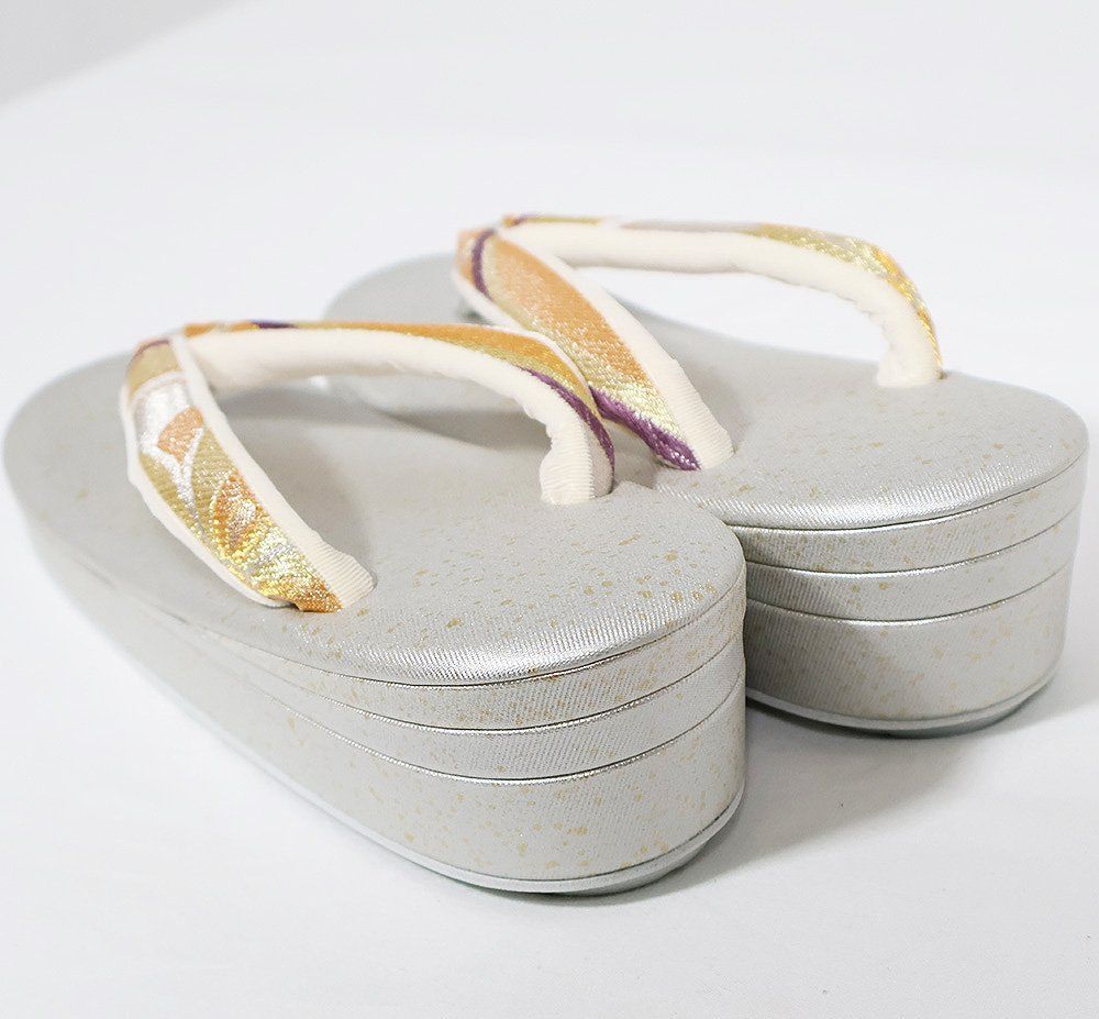 紗織 振袖用 草履 バッグセット 正絹 金 銀 剣片喰 M寸 S7792 新品 
