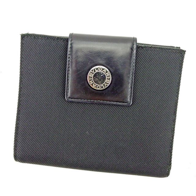 ブルガリ Wホック 財布 二つ折り ロゴボタン ブラック×シルバー  