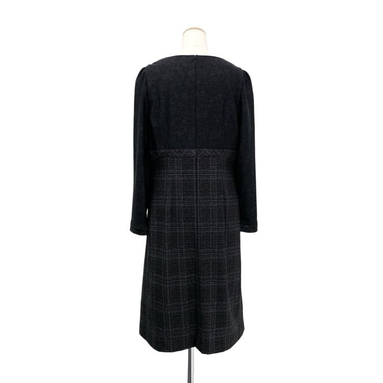 M S GRACY エムズグレイシー ボンディング 切替 チェック ワンピース ブラック 40 211612