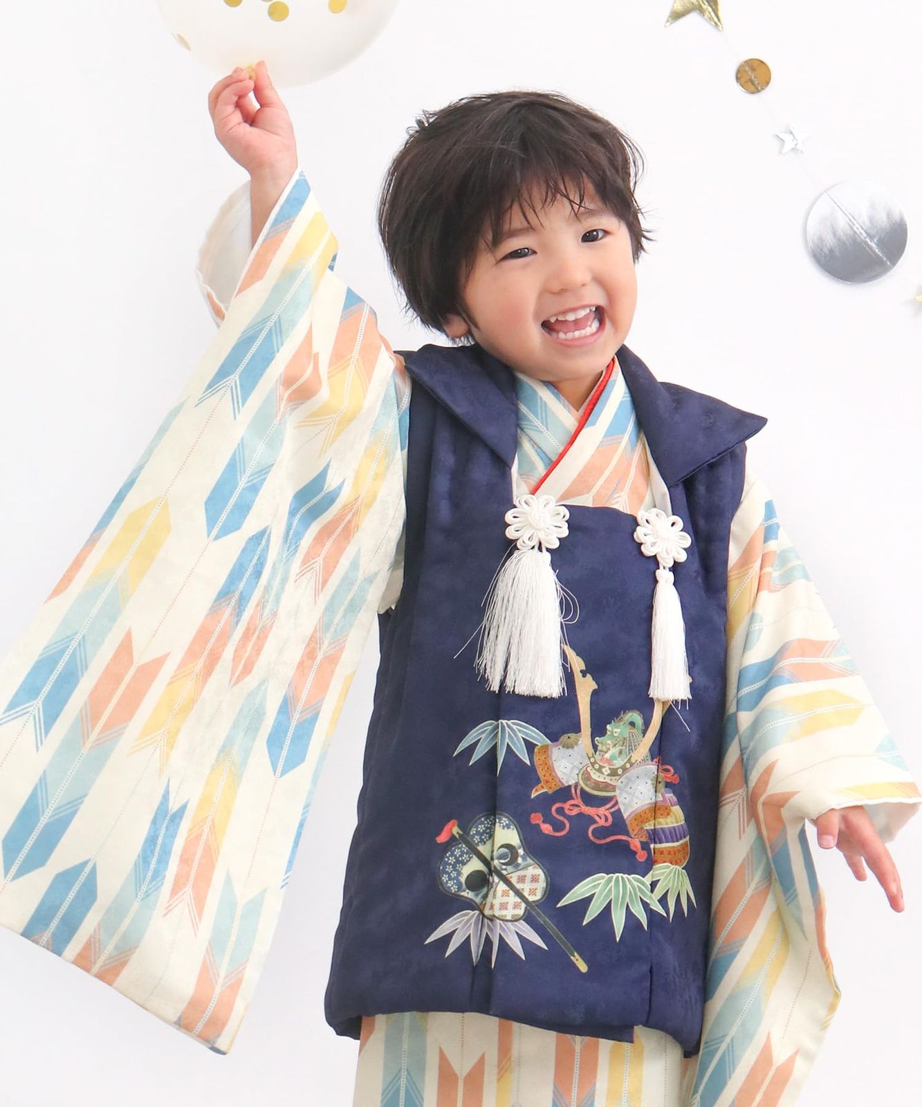 KYOETSU キョウエツ 七五三 3歳 着物 男の子 被布 フルセット しちごさん 9.淡色矢絣 90-100 cm