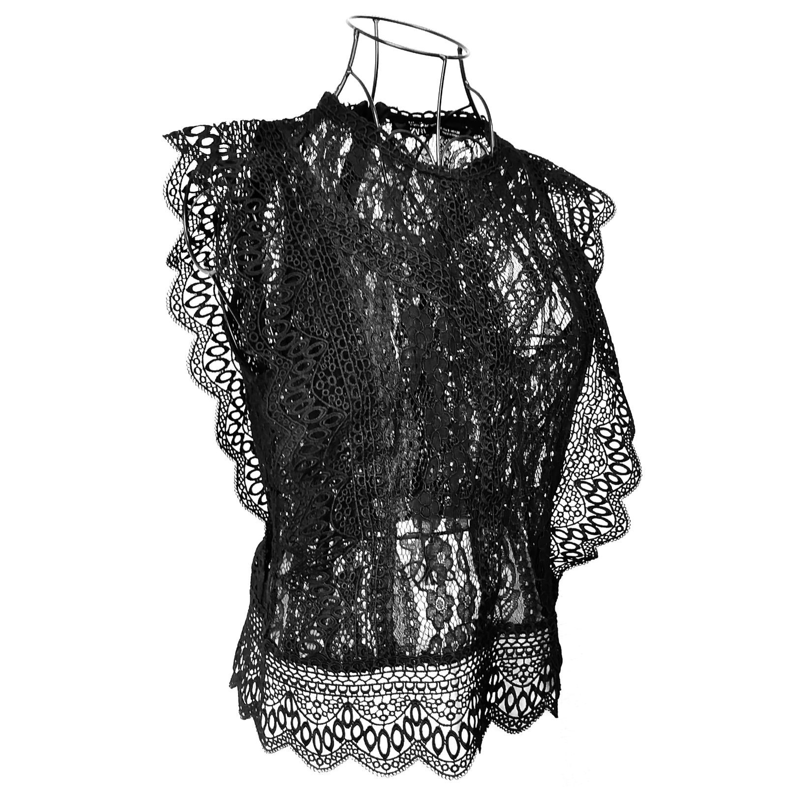 美品】ZARA ノースリーブトップス 黒 レーストップス レース