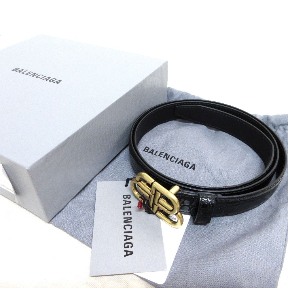 未使用 BALENCIAGA バレンシアガ BB THIN BELT クロコ型押し BB