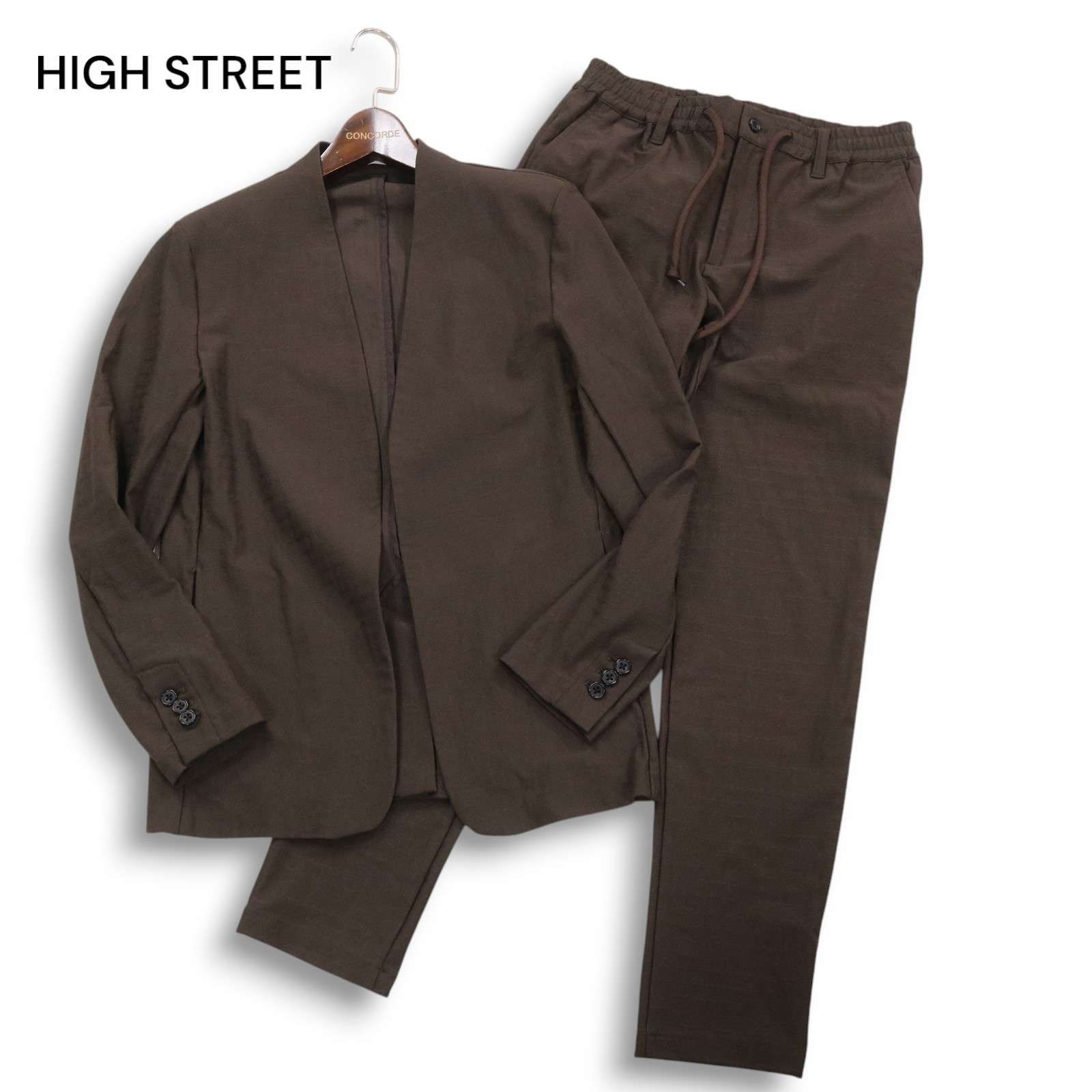 22SS★ HIGH STREET ハイストリート 通年 4way バーク柄★ ノーカラー イージー セットアップ スーツ Sz.M メンズ 22SS☆ HIGH STREET ハイストリート 通年 4way バーク柄☆ ノーカラー