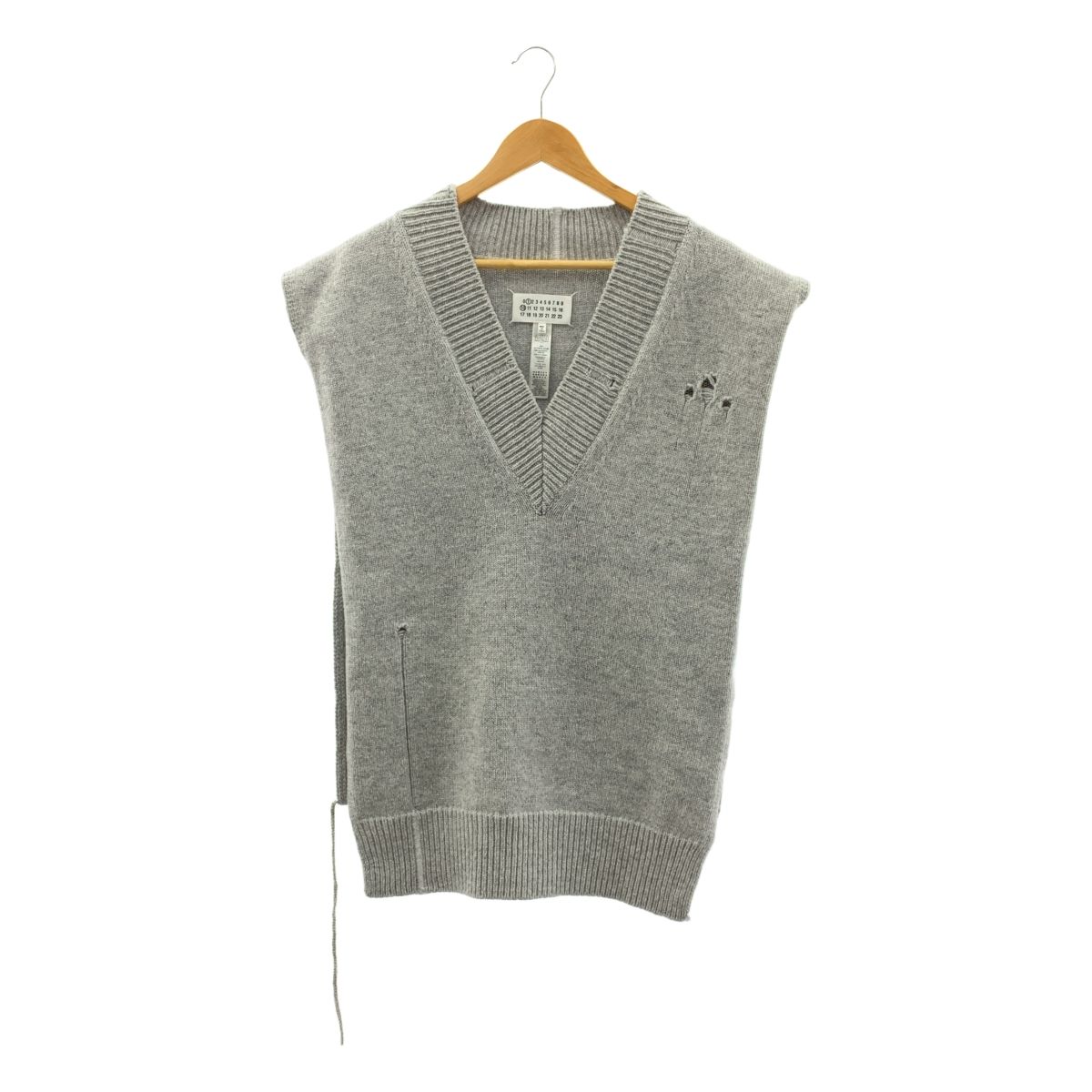 Maison Margiela メゾンマルジェラ 2025AW デストロイド タバード オーバーサイズ Vネック ニットベスト S グレー レディース