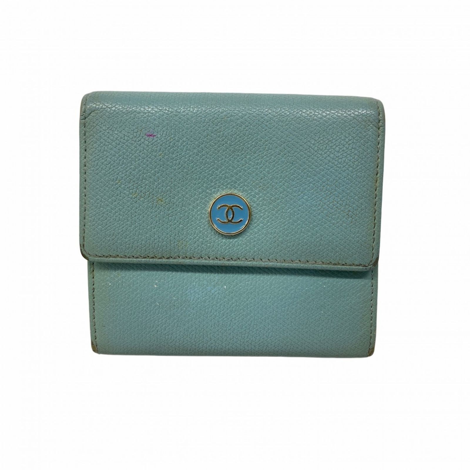 シャネル Chanel シャネル 財布 ココボタン レザー ブルー レディース