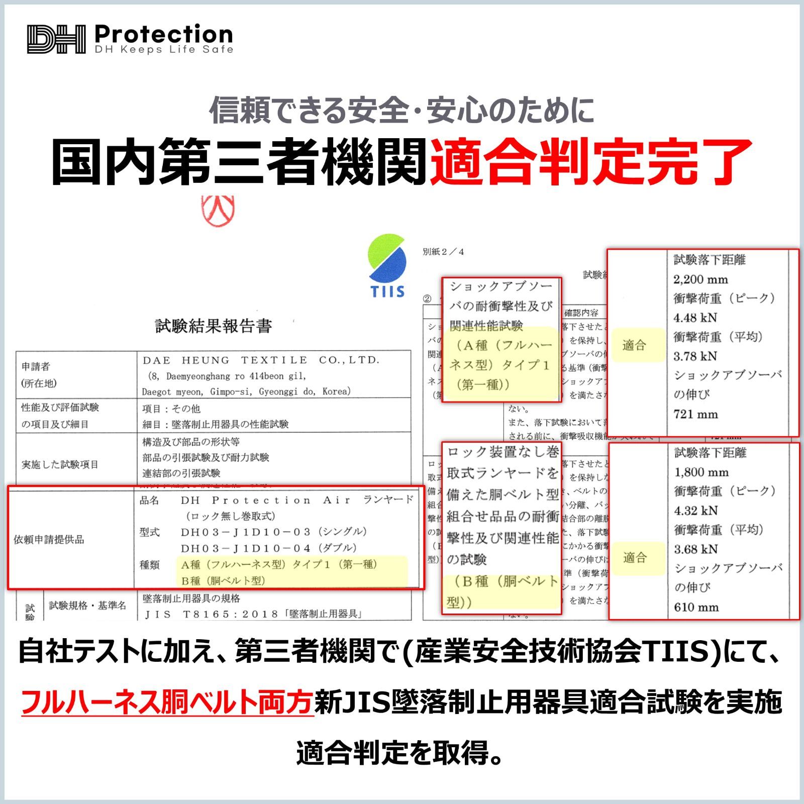 新規格】DH Protection 軽量 Air 巻取 ランヤード ダブル 1種 フル