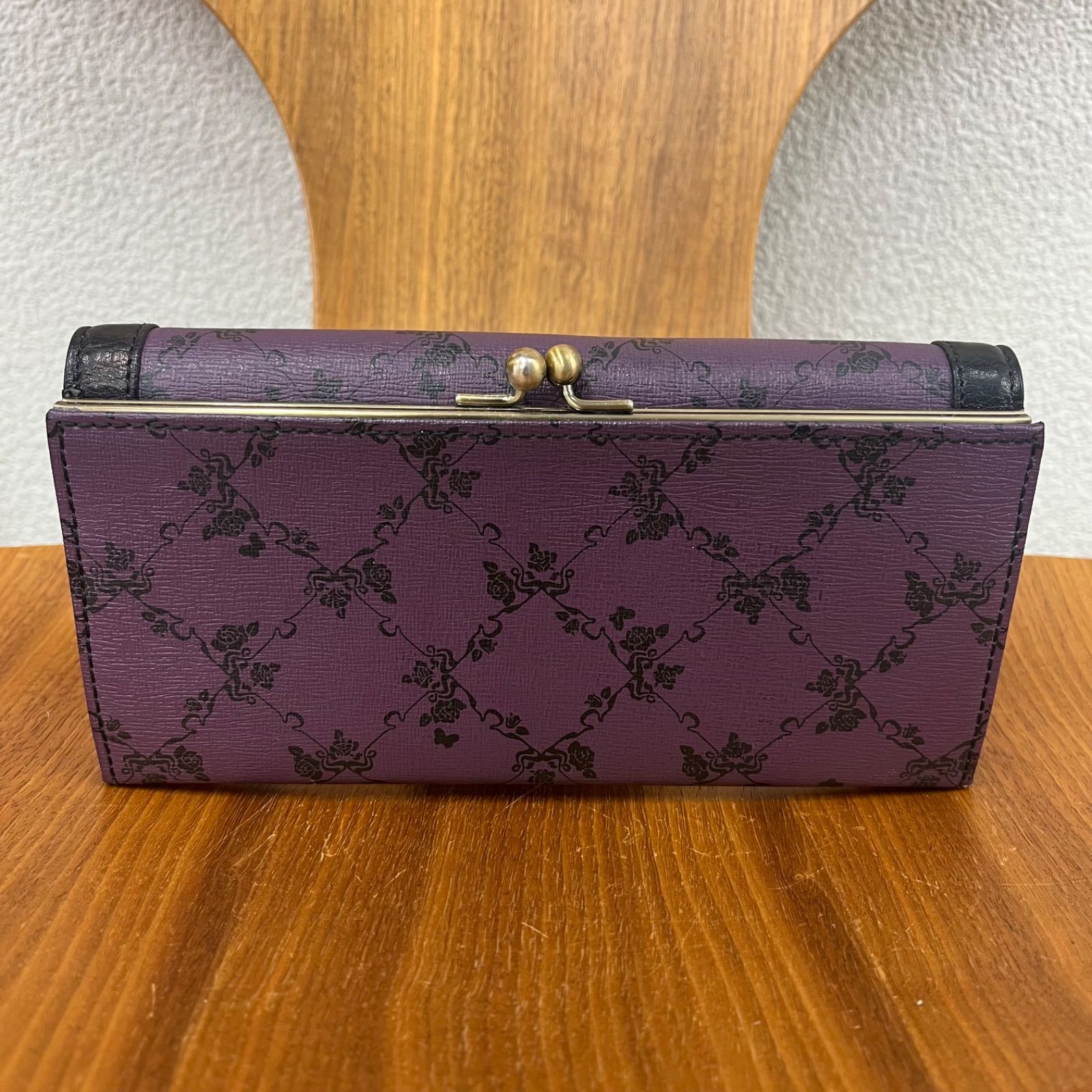ANNA SUI】アナスイ レザー 長財布 ウォールデコ 薔薇 紫 黒 大