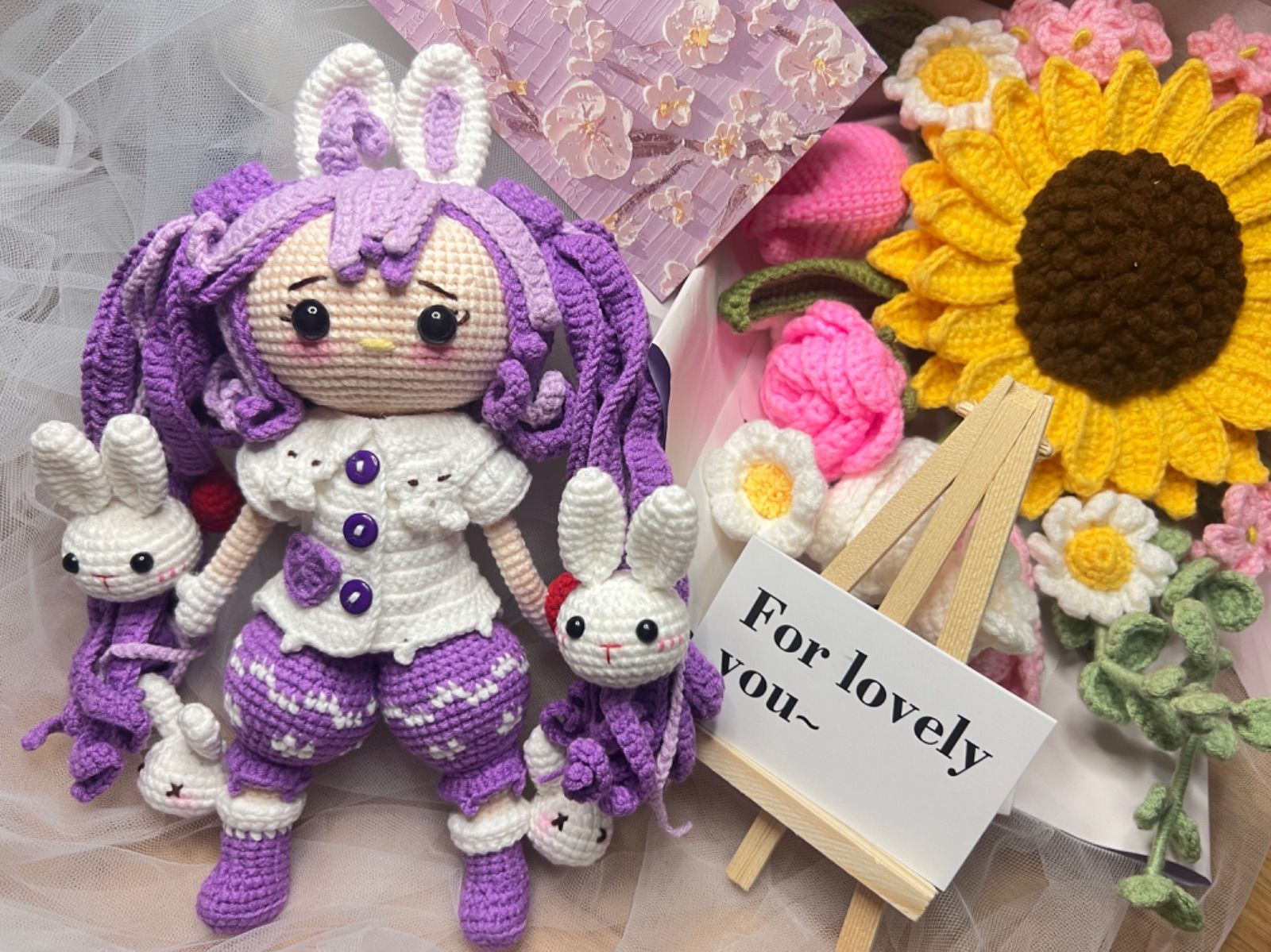 着せかえ付き5点セットあみぐるみ★ワンピースの女の子★ あみぐるみ》きせかえ女の子＆ミニミニうさちゃんセット/うさぎ