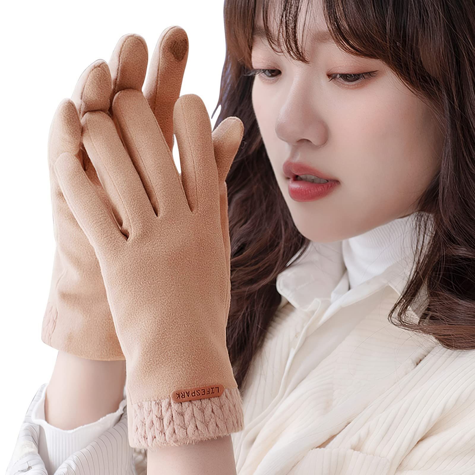 売切注意 お急ぎ下さい 自転車 防風 防寒 通学 裏起毛 通勤 フワフワ 女性冬用手袋 手袋 秋 スマホ対応 冬小物 グローブ てぶくろ プレゼント 暖かい ピンク 冬 Free レディース Size ARZER A 5879