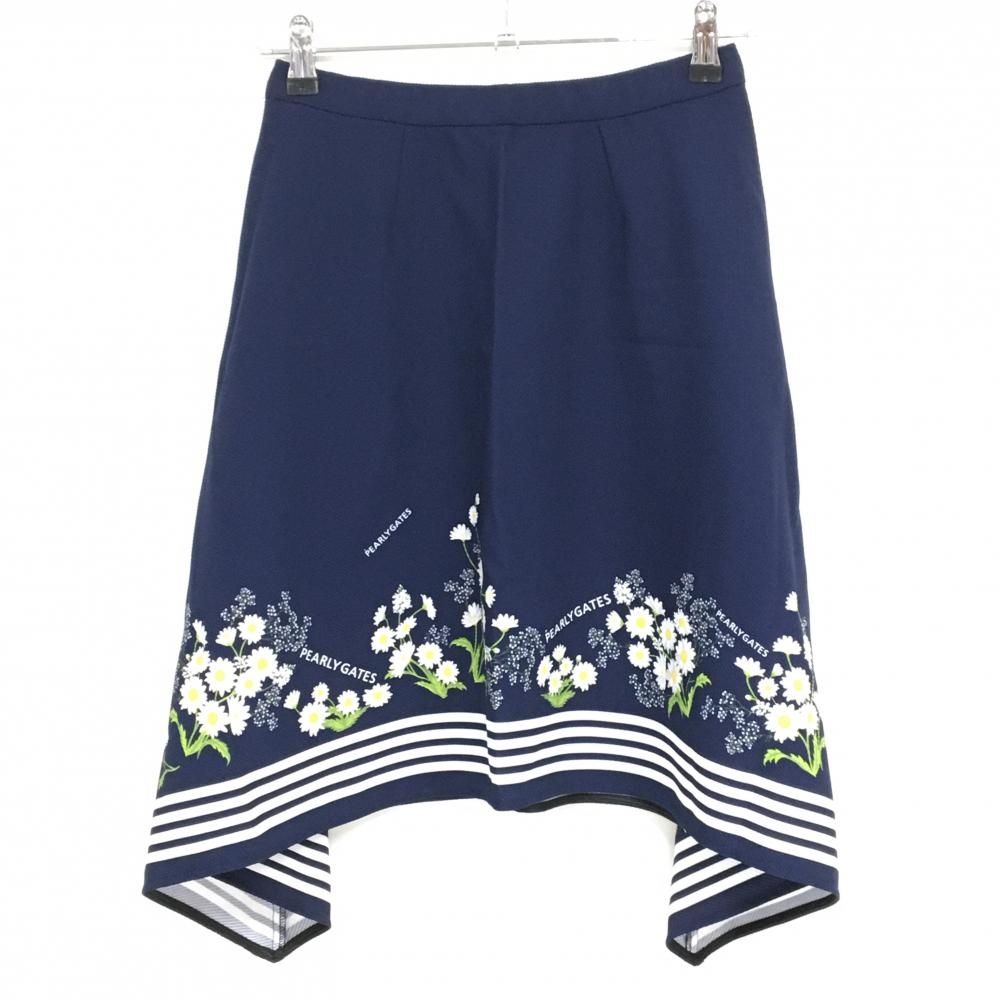 超美品】パーリーゲイツ スカート ネイビー×白 裾花柄