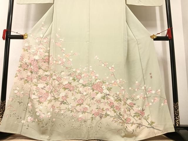 平和屋着物○京加賀友禅 百貫達雄 訪問着 枝花文 正絹 逸品 AAAY8627ph