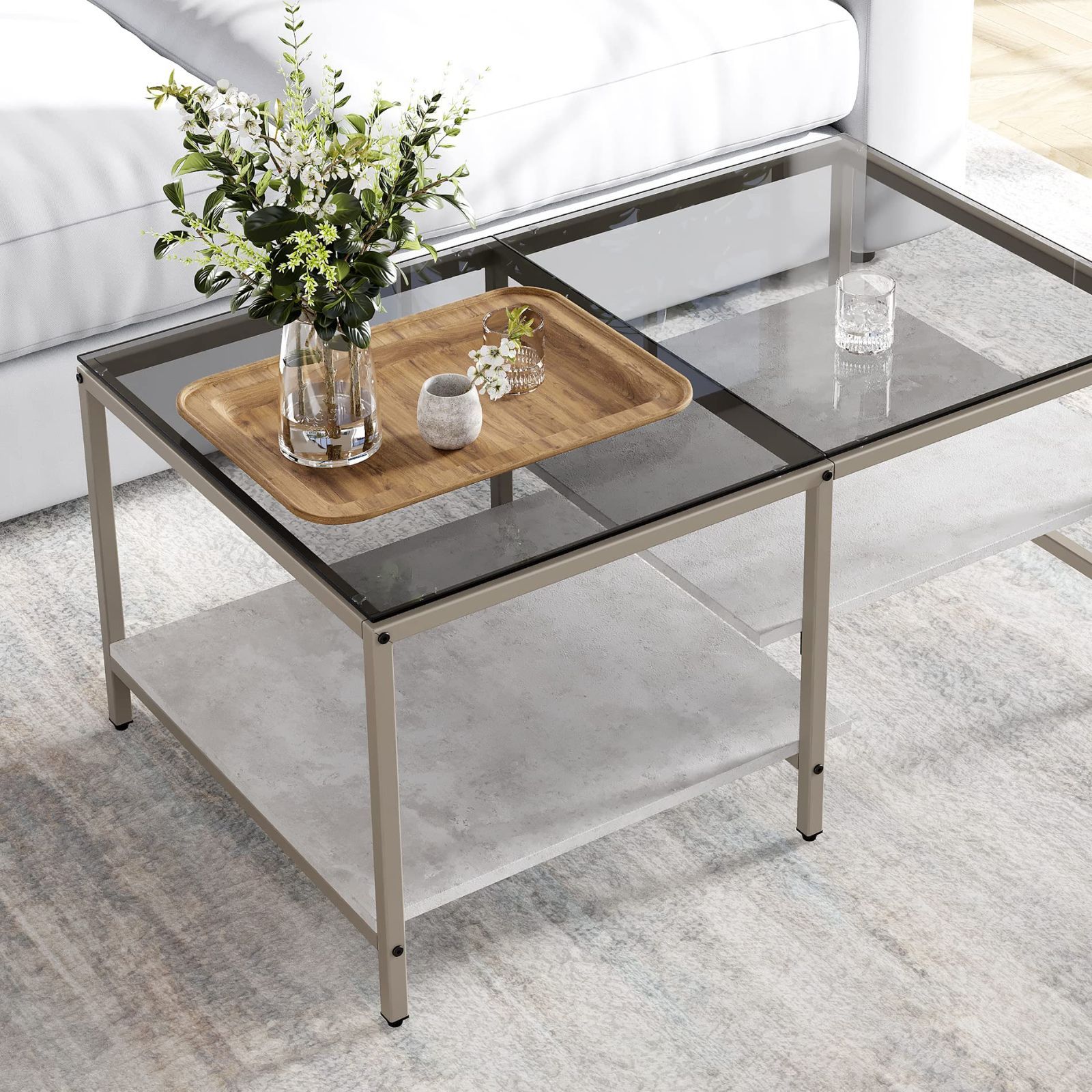 HOMOOI ローテーブル センターテーブル ガラステーブル 注文 二段収納