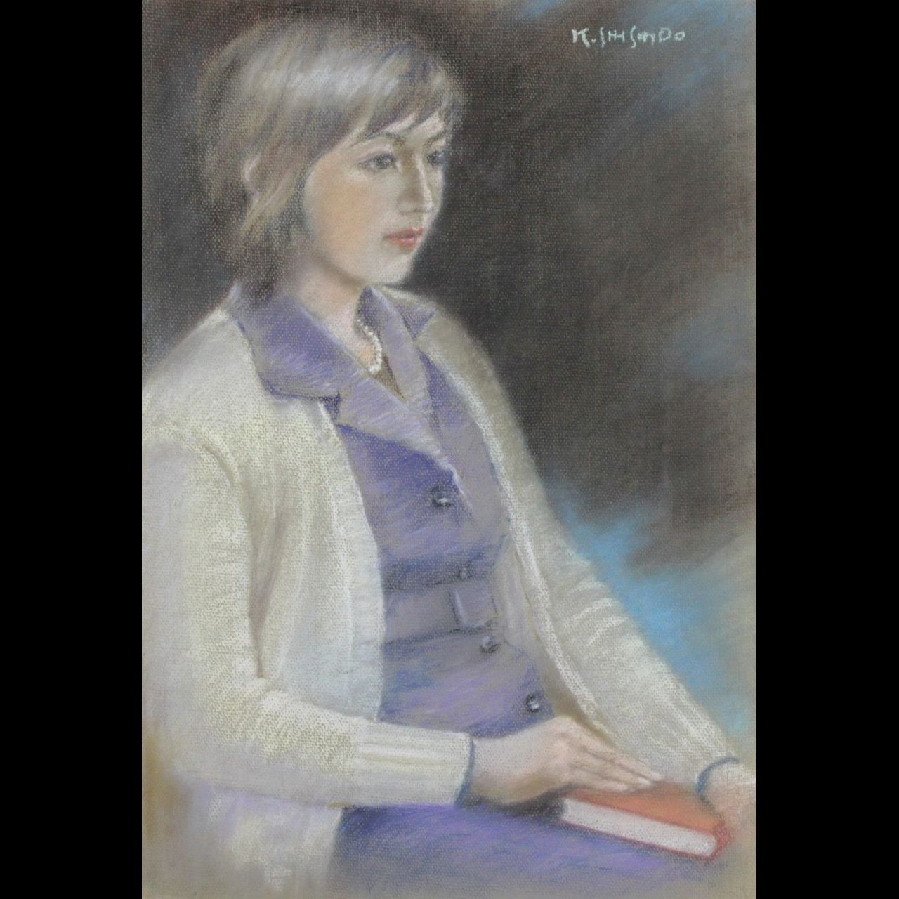 【18％OFF】 肉筆パステル10号 「美人画」 宍戸包義 人物画 古美術 骨董 唐物 絵画