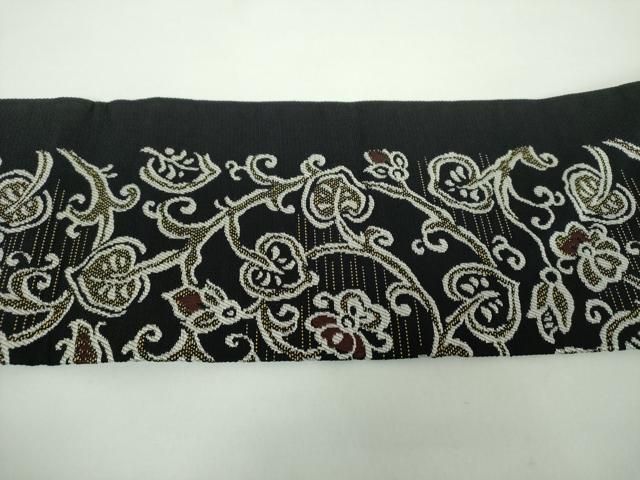 平和屋着物○九寸名古屋帯 花唐草文 黒地 正絹 逸品 DAAX4223ps