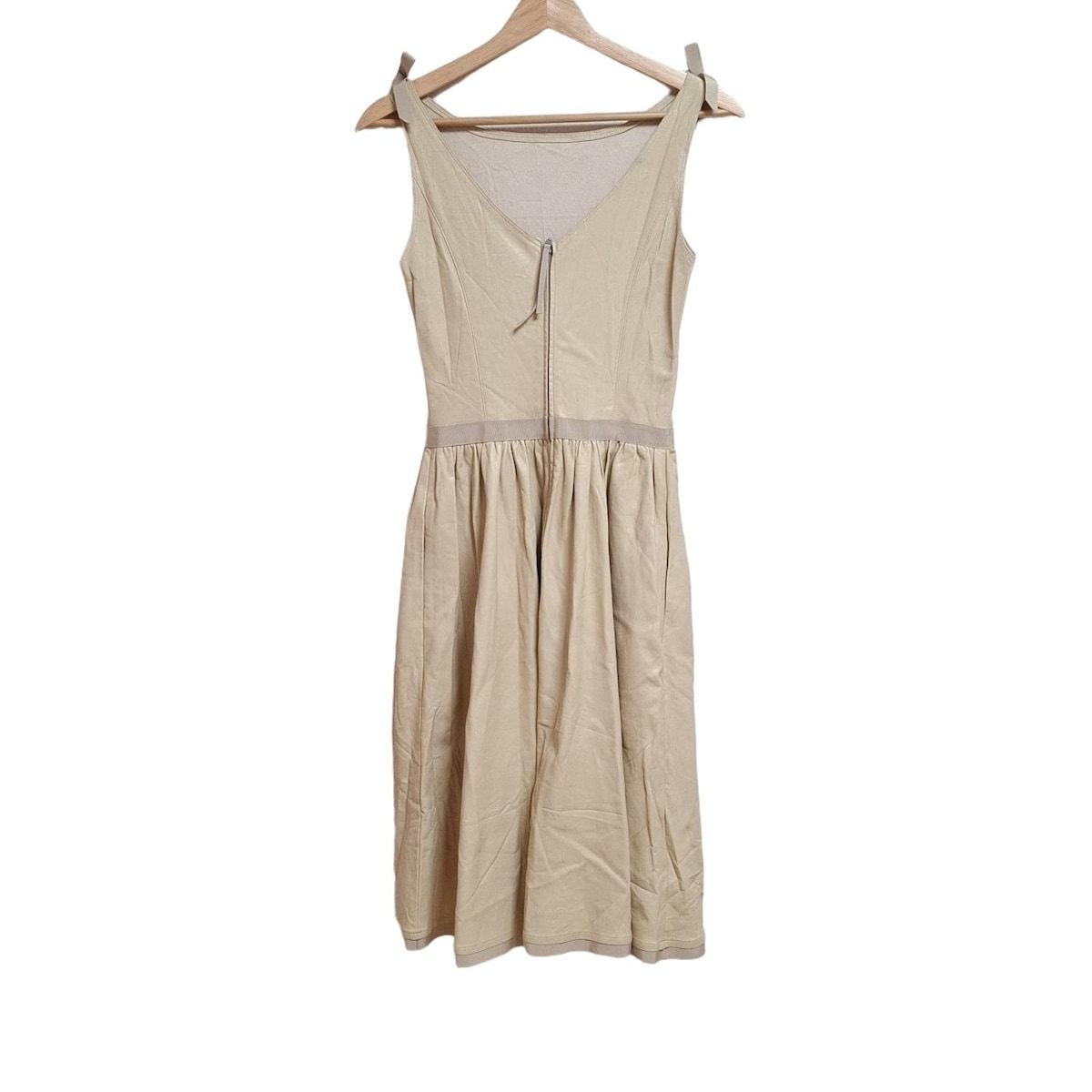 FOXEY NEW YORK フォクシーニューヨーク ワンピース サイズ38 M レディース - 21801 ベージュ ノースリーブ ひざ丈