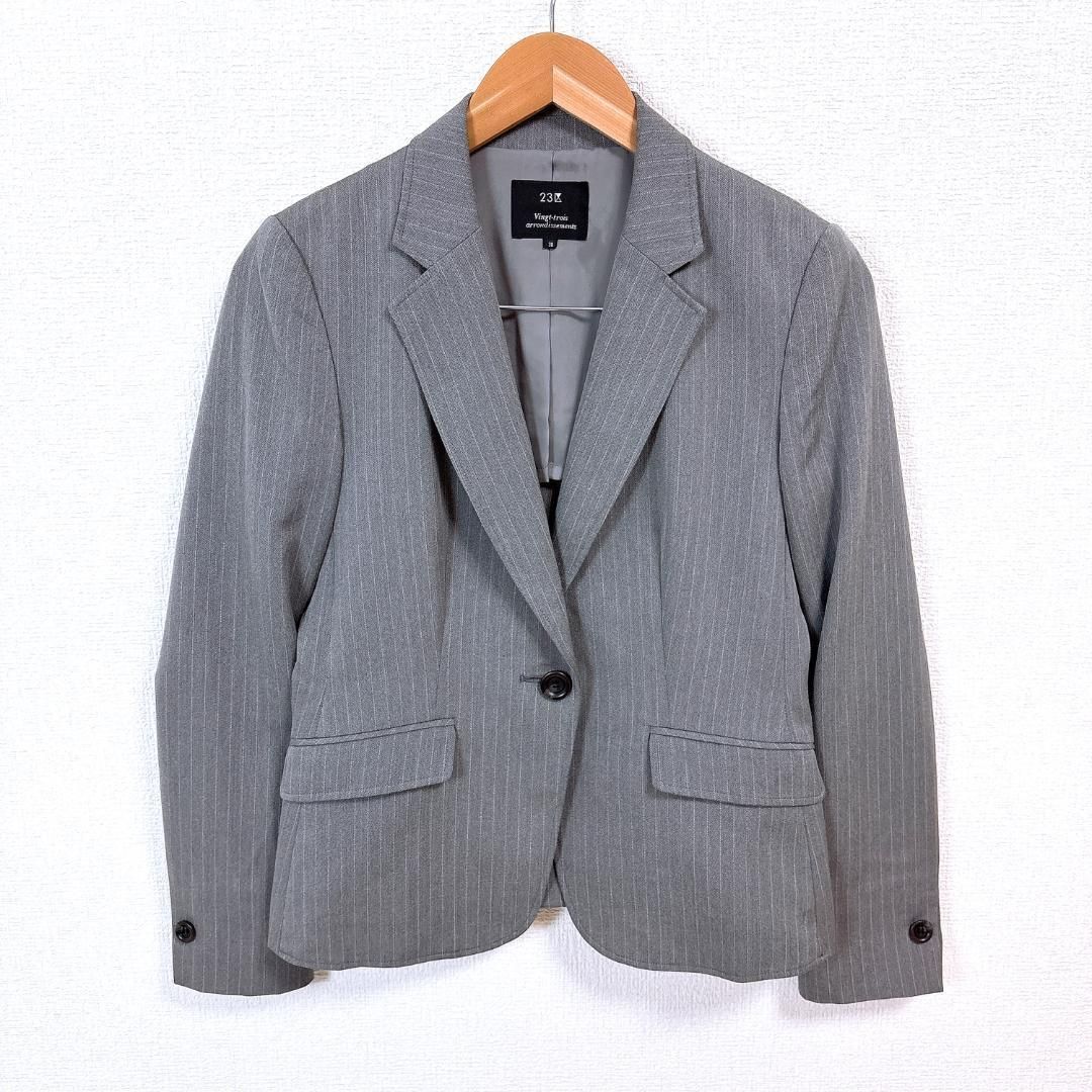 23区 パンツスーツセットアップ ワンボタン 38 ストライプ