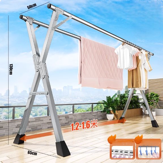 折りたたみ物干しスタンド 室内外用 ステンレス製 伸縮式 布団干し神器