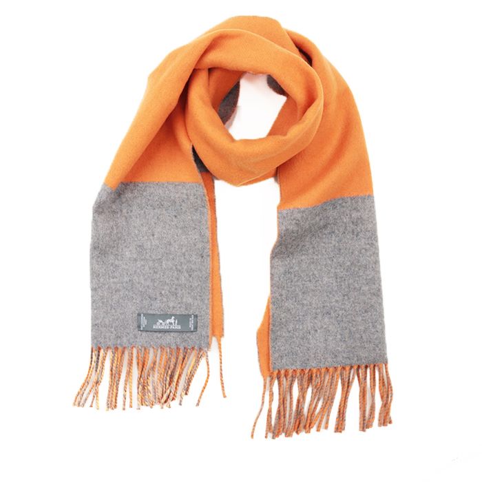 ［極美品］HERMES エルメス マフラー　フリンジ カシミヤ100% HERMES 極美品▽HERMES エルメス カシミヤ100% ロゴ刺繍