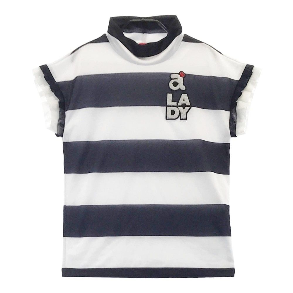 サイズ：36 ARCHIVIO アルチビオ  ハイネック 半袖Tシャツ 袖プリーツ ボーダー柄 ネイビー系 [240101215750]# ゴルフウェア レディース ストスト