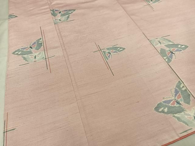 平和屋着物▽上質な紬 単衣 舞蝶文 正絹 逸品 未使用