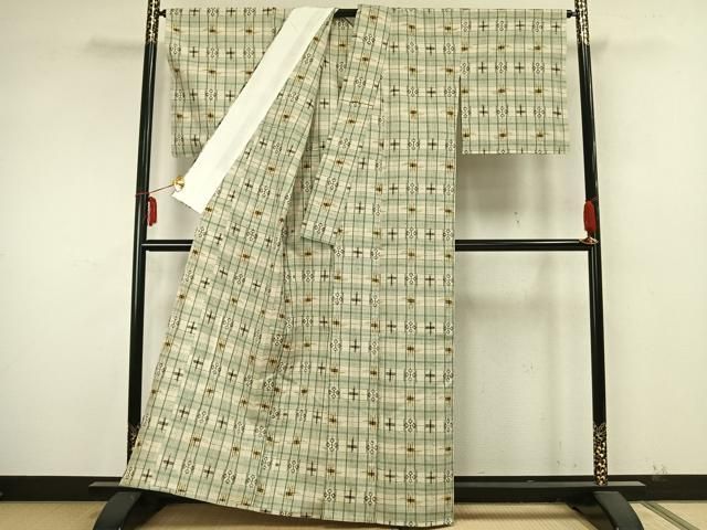 【保障できる！】 平和屋着物▽上質な紬 単衣 絣柄 正絹 AABA7592fy 【在庫限りの大特価】