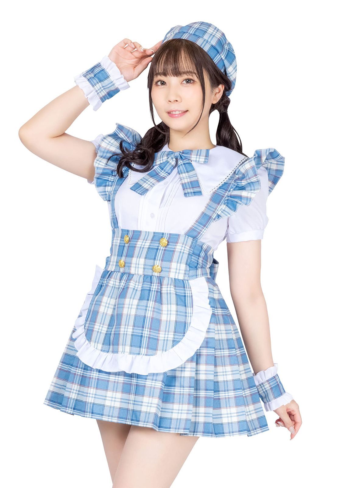 在庫セール コスチューム 仮装 衣装 ブルー レディース メイド アイドルチェックメイド ハロウィン コスプレ palette Lyrical クリアストーン