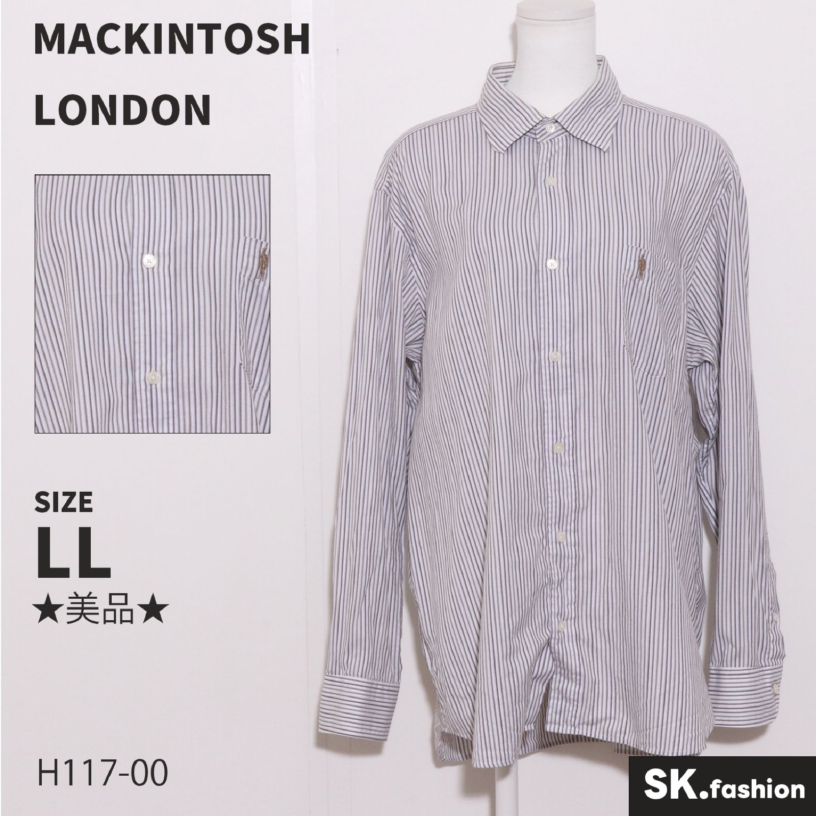【極美品XXL】マッキントッシュロンドン　ストライプシャツワンピース　44　長袖 マッキントッシュロンドン シャツワンピース ストライプ ベルト