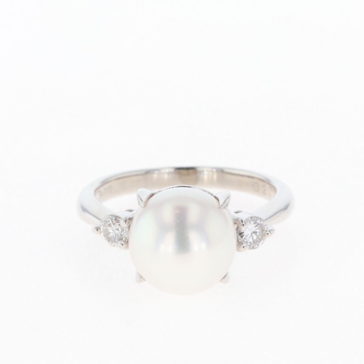 パール デザインリング プラチナ 指輪 メレダイヤ 真珠 リング 9.5号 