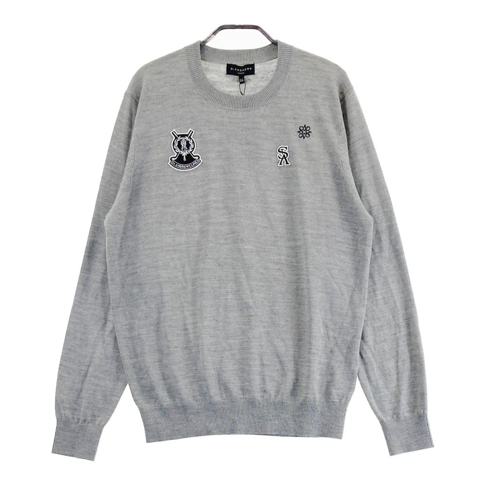 サイズ：LL ST ANDREWS セントアンドリュース 042-0270053 ウール混 ニット セーター ワッペン  グレー系 [240101484212] ゴルフウェア メンズ ストスト サイズ：LL ST ANDREWS セントアンドリュース 042-0270053