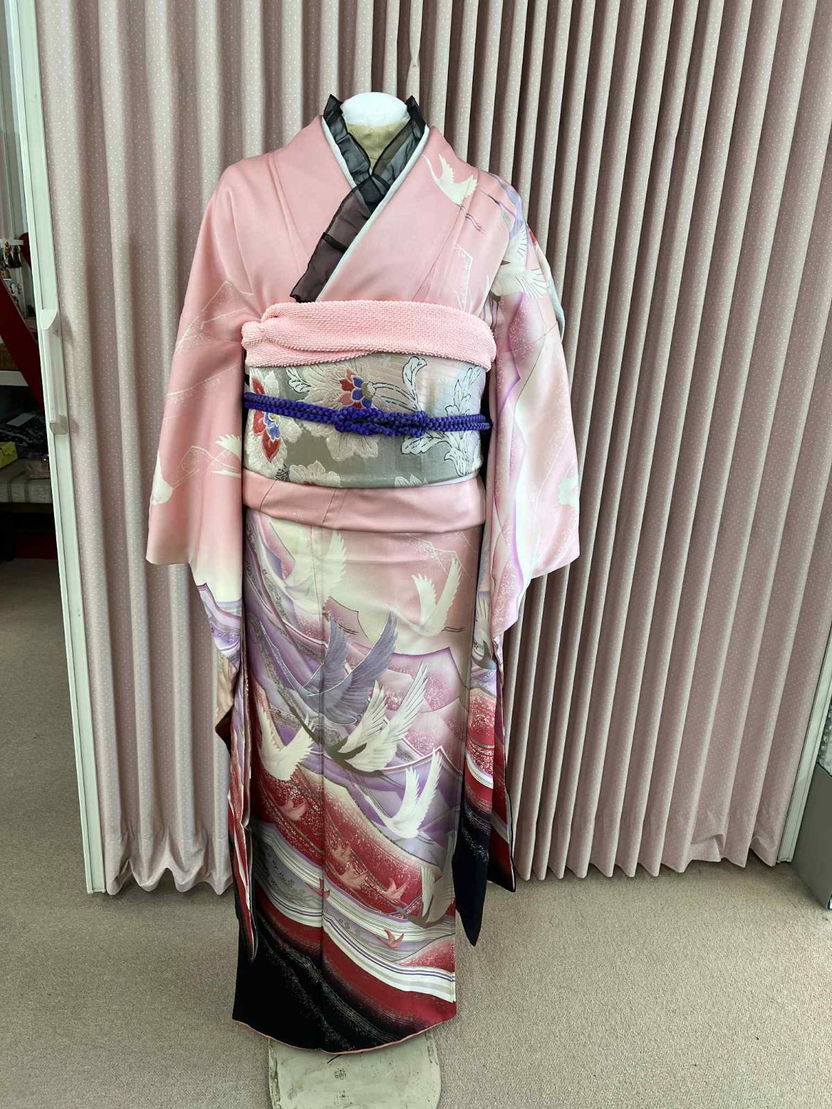 貸衣装処分品 振袖 正絹正絹 ピンク かわいい柄 一式