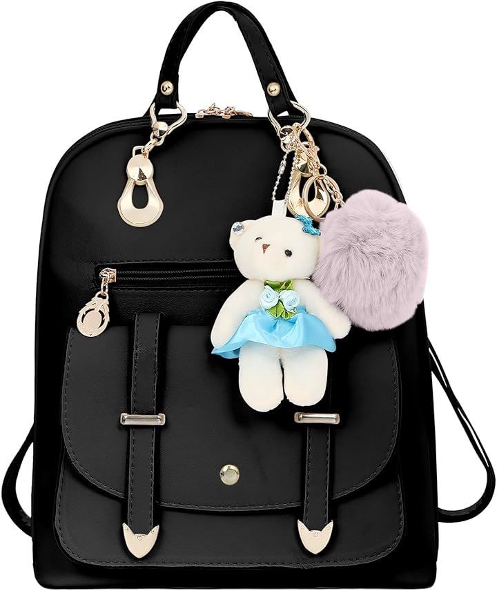 Lulucia（ルルシア） リュック レディース バッグ キッズ 子供 3WAY B5対応 PUレザー 撥水加工 キーホルダー付( ブラック，  M)