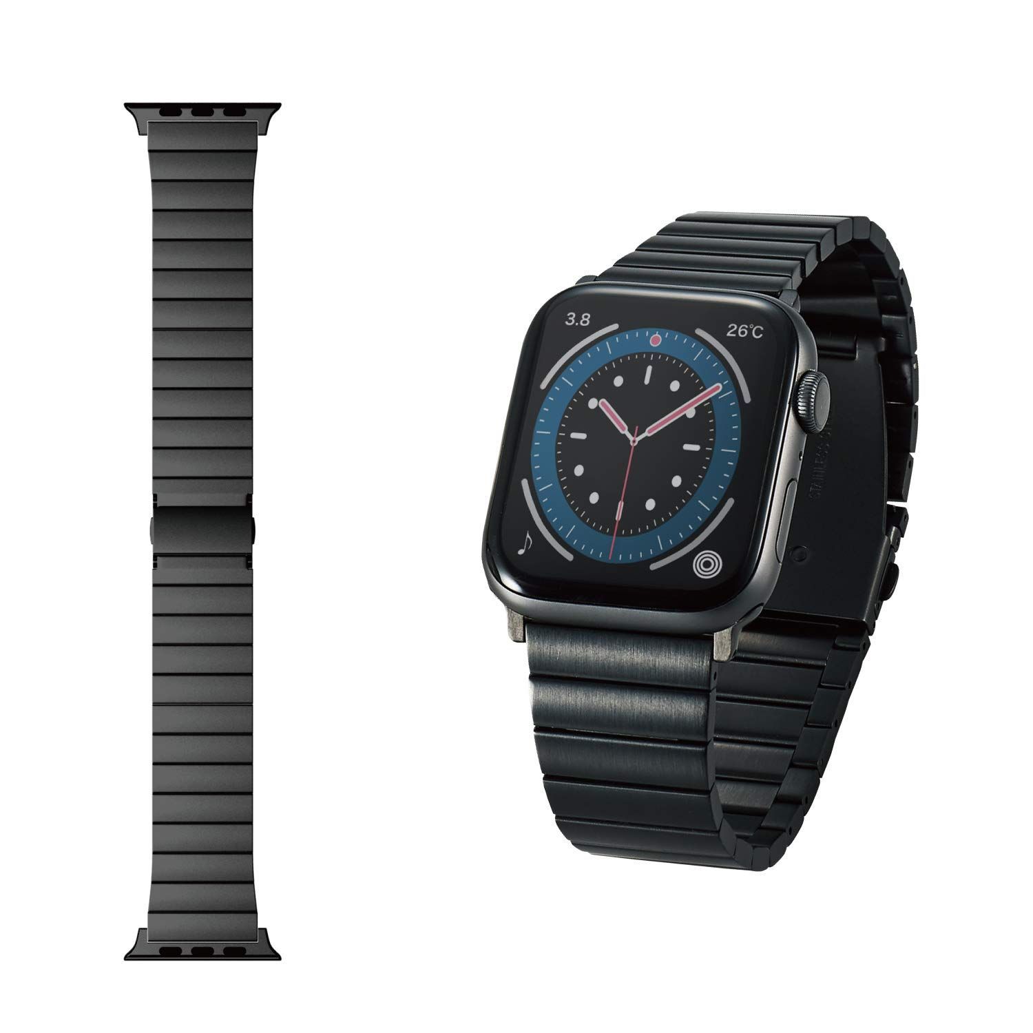エレコム Apple Watch (アップルウォッチ) バンド 49mm 45mm 44mm 42mm [Apple Watch Ultra 8 7 SE2 SE 6 5 4 3 2 1 対応] シリコン ステンレス 1連タイプ 長さ調整可 調整工