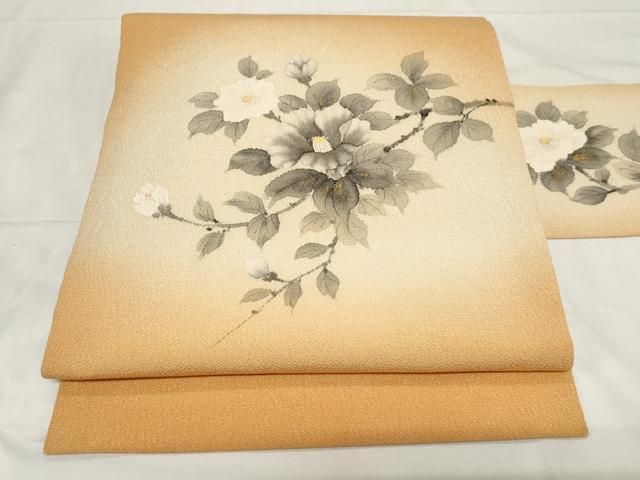 平和屋着物●内山晴祥 手描き 九寸名古屋帯 草花文 金彩 正絹 CAAZ6487dy