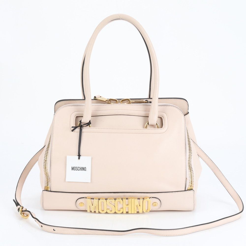モスキーノ　MOSCHINO ショルダーバッグ　ゴールド　レタリングロゴ　レザー 極美品 モスキーノ ロゴ レザー 2WAY ショルダーバッグ 斜め掛け