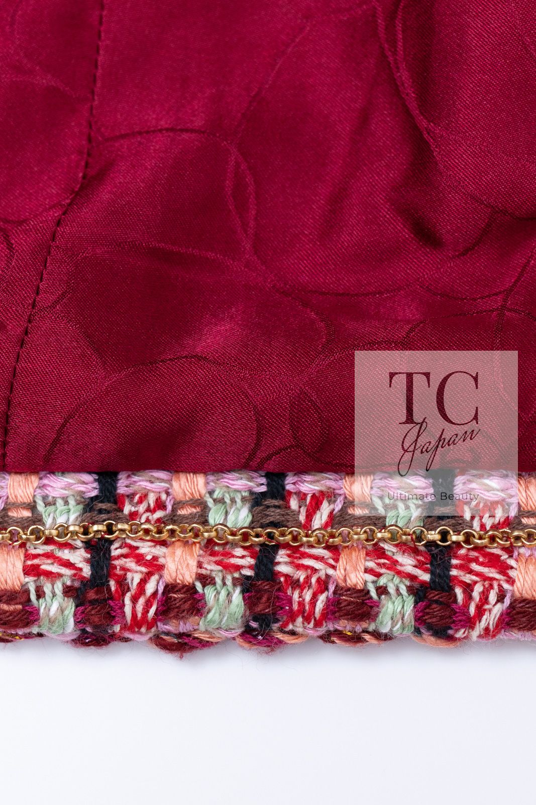 シャネル ジャケット CHANEL レッド ミックス トリム ノーカラー
