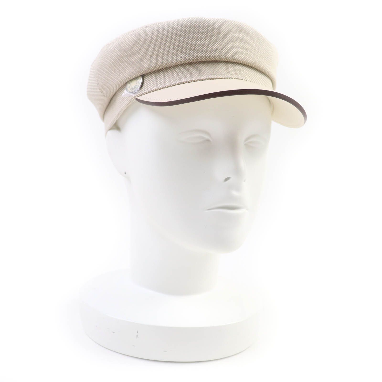 ♥品 HERMES エルメス ドーヴィル プラン ウェア セリエ金具付 レザー使い キャスケット ベージュ 57 保存袋付き フランス製 正規品 レディース