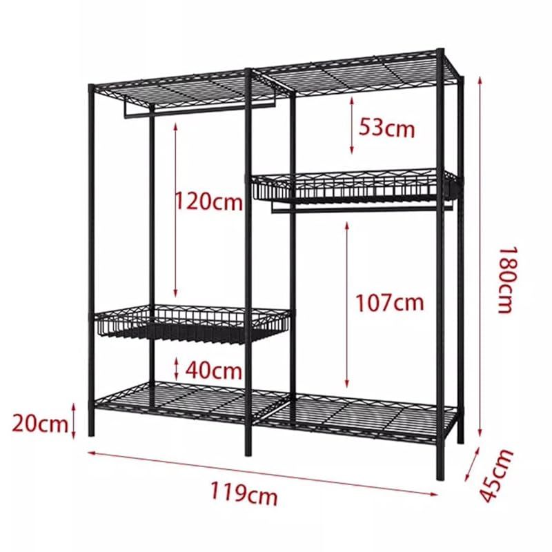 ハンガーラック ワードローブ クローゼット 衣類収納ラック 収納棚 大容量 省スペース 耐用 ブラック 119 45 180cm 0