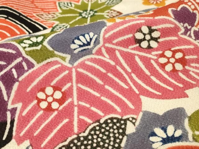 平和屋着物○豪華振袖 紅型 吉祥花鳥文 鬼しぼ縮緬 正絹 逸品  