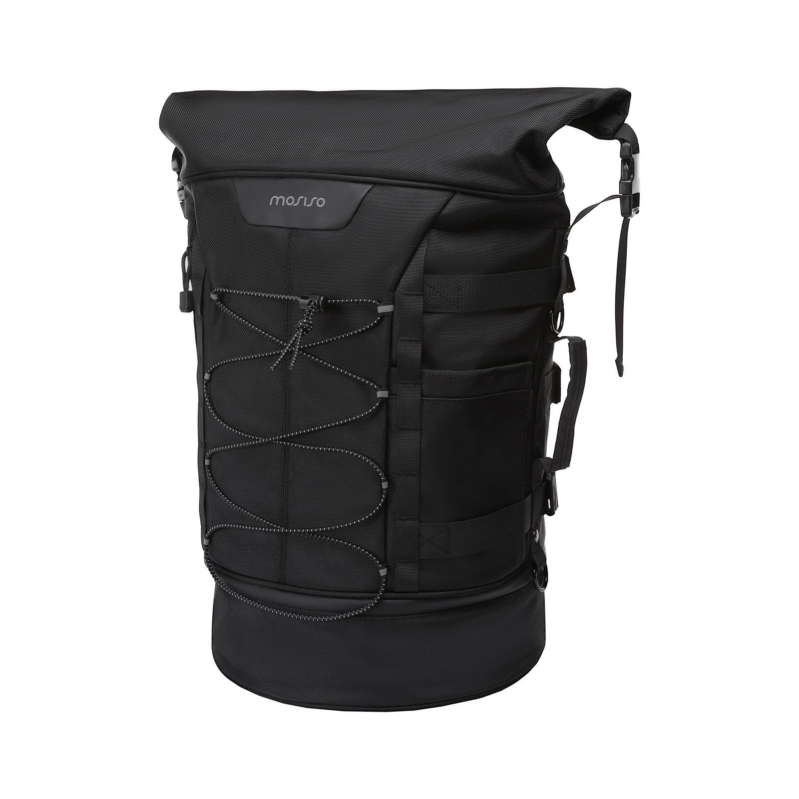 拡張 30L-48L ギアテールバッグ トラベルラゲージバッグ 大容量バイクダッフル袋 シッシーバーバックレスト レインカバー＆ショルダーストラップ付き ブラック バイク用 MOSISO