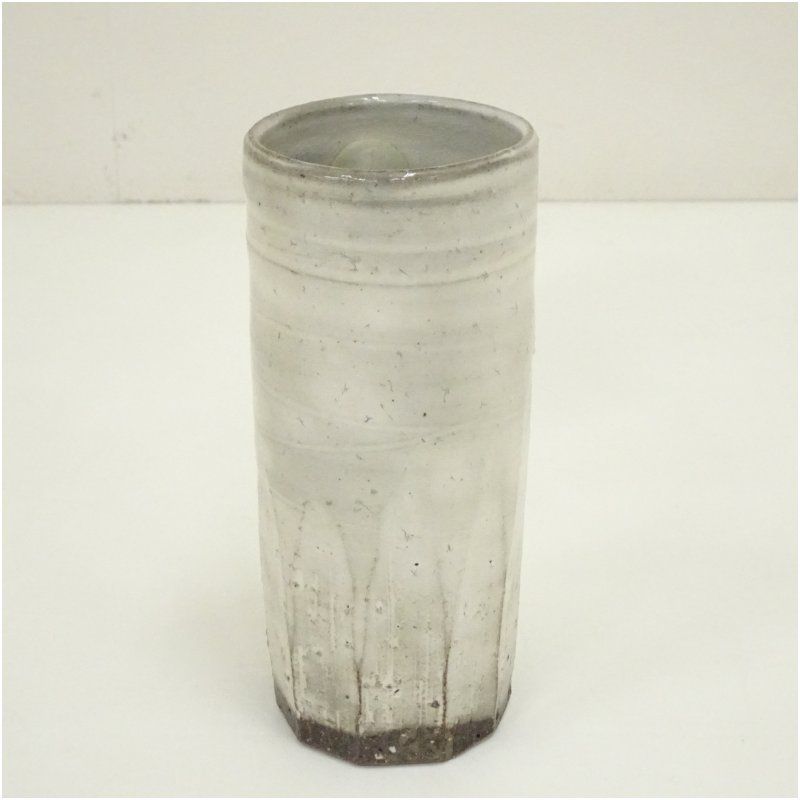 丹波焼 二代 市野信水造 白丹波筒掛花入（共箱） 花入れ 茶道