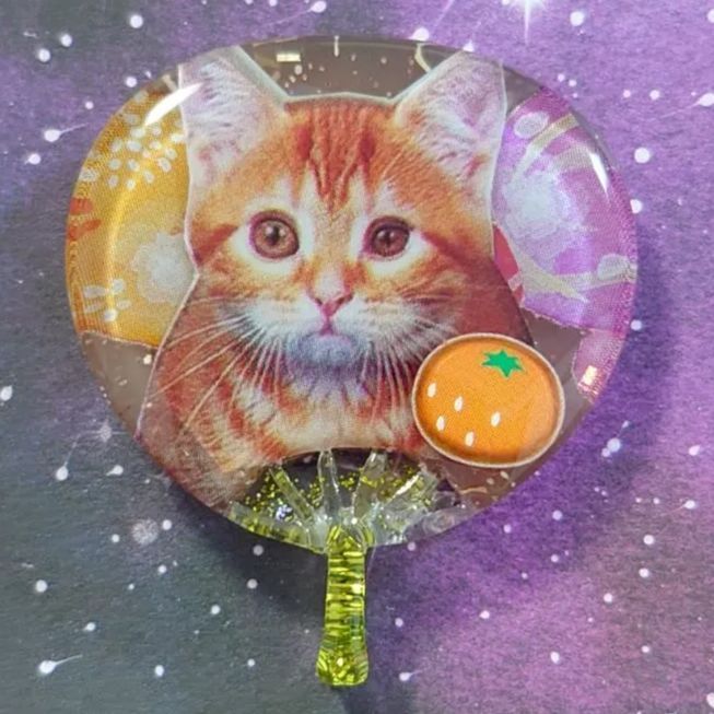 ねこちゃん♡みかん大好き茶トラ猫・ウチワ形のかわいいヘアゴム ねこ  